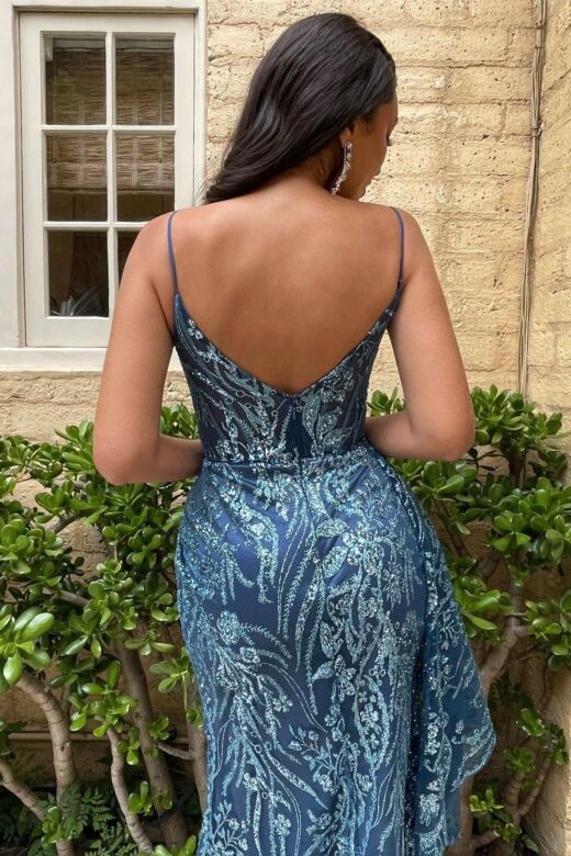 LaDivine J856 High Slit Scoop Back Dress