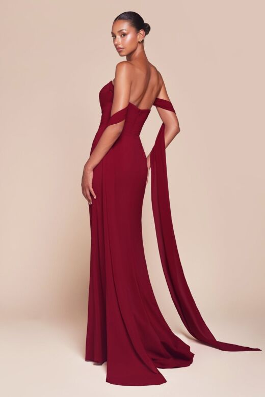 Ladivine 7433 Draped Bodice Chiffon 3-Way Neck Dress