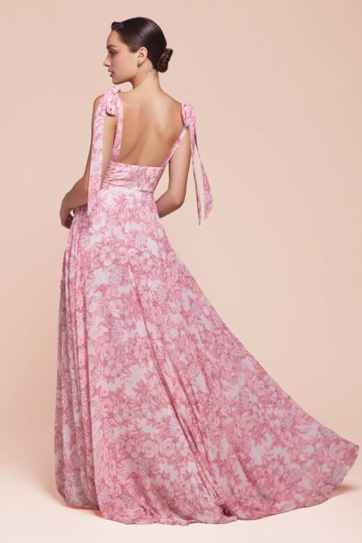 Ladivine 7442 Floral A-Line Tie Strap Dress