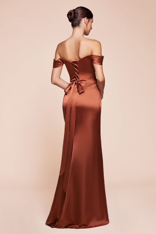 Ladivine 7452 Off The Shoulder Lace-Up Back Dress