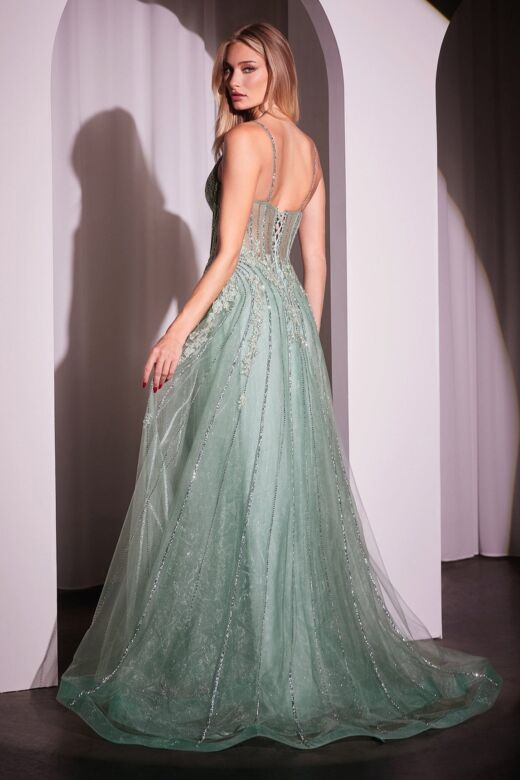Ladivine CD786 Spaghetti Strap Beaded A-Line Tulle Dress