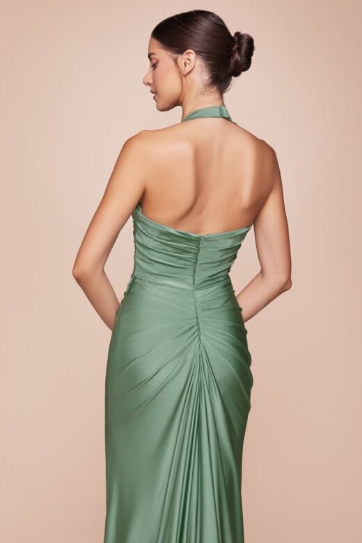 Ladivine CD796 Halter Neck Draped Bodice Dress