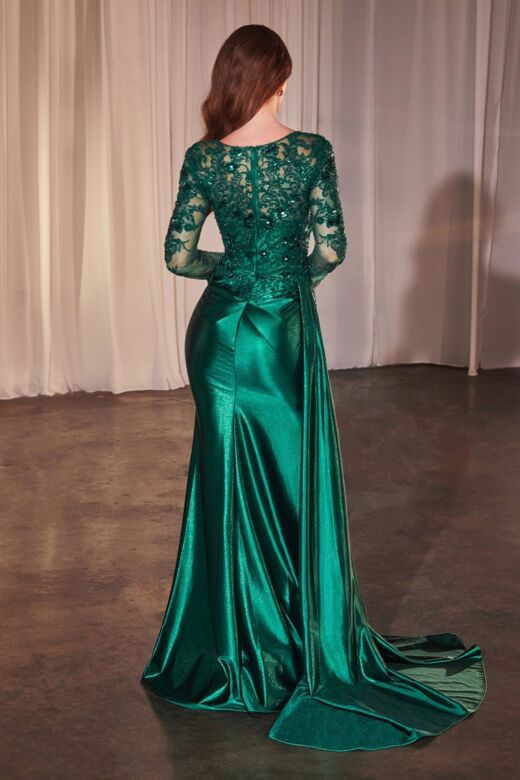 Ladivine CDS506 Long Sleeve Side Streamer Satin Dress