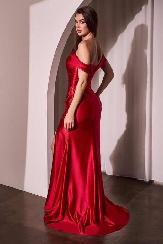 Ladivine J877 Slit Skirt Off The Shoulder Dress