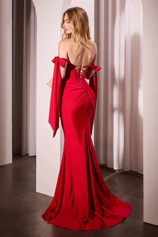 Ladivine KV1120 Tie Straps Plunging Neckline Dress