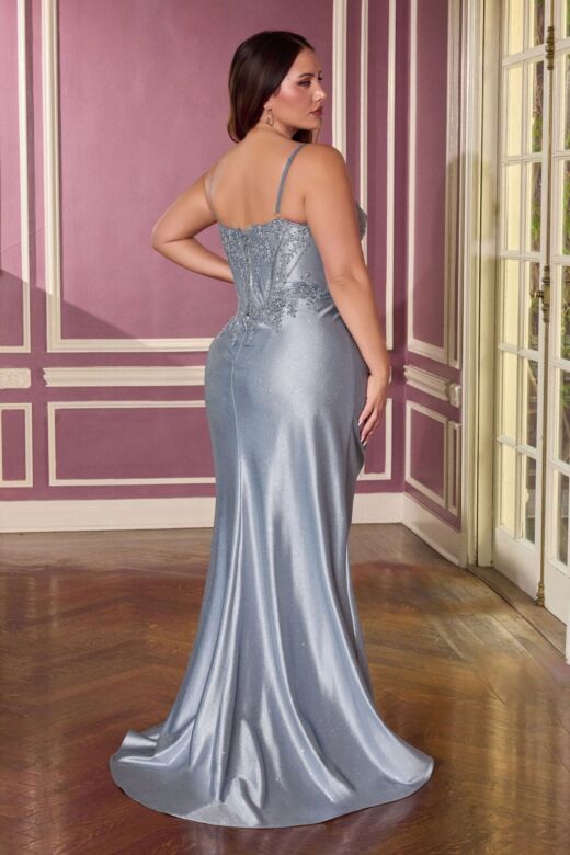 LaDivine CC463C Beaded Corset Bodice Drape Skirt Plus Size Dress