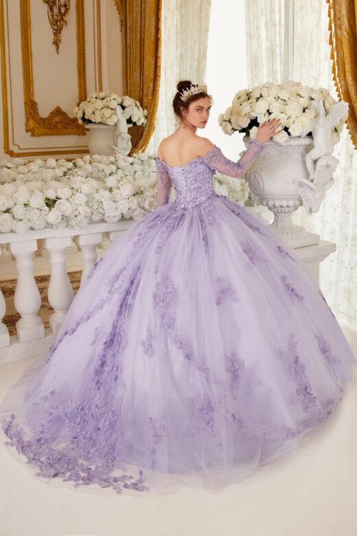 LaDivine 15706 Illusion Sleeve Off-The-Shoulder Neck Sweet 16 Dress