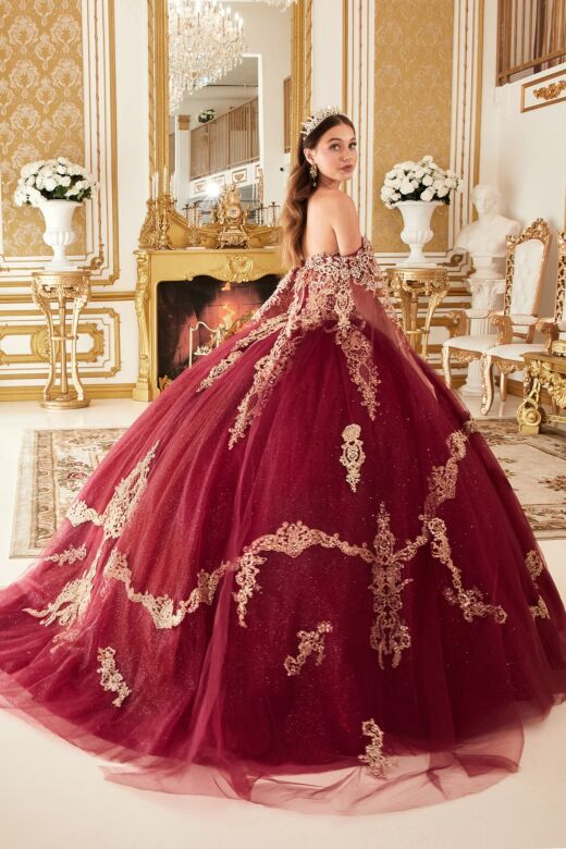 LaDivine 15711 Off-The-Shoulder Streamer Sweet 16 Gown