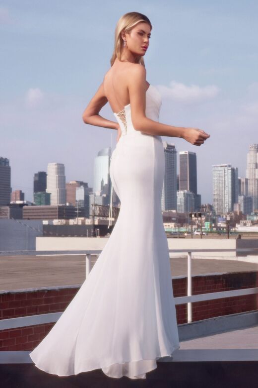 LaDivine 7434W Strapless Scoop Neck Lace-Up Back Wedding Dress