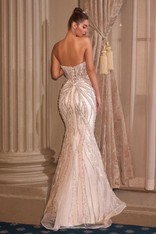 LaDivine CC0688W Strapless Beaded Plunging Neck Wedding Gown