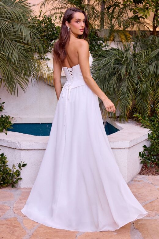 LaDivine CD386W Basque Waist Scoop Neck Chiffon Bridal Gown