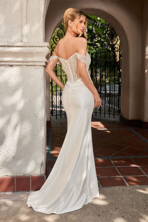 LaDivine CC456W Corset Bodice Draped Skirt Off White Bridal Gown