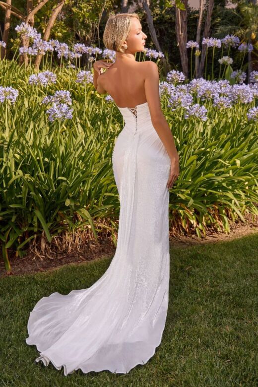 LaDivine CD411W Strapless Off White Side Slit Bridal Dress