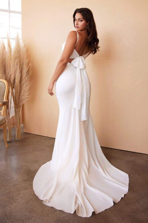 LaDivine 7487W Cowl Neck Bow-Tie Open Back Wedding Dress