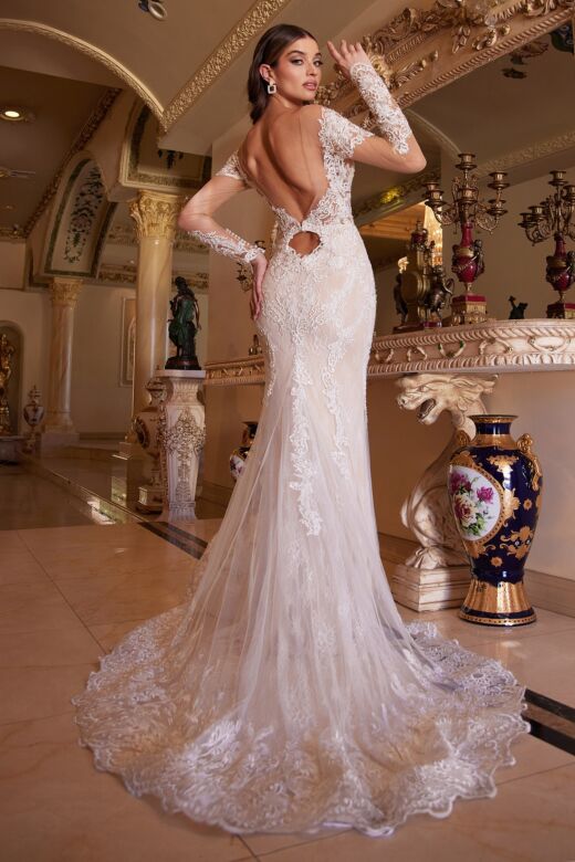 LaDivine A1022 Illusion Neck Keyhole Back Wedding Dress