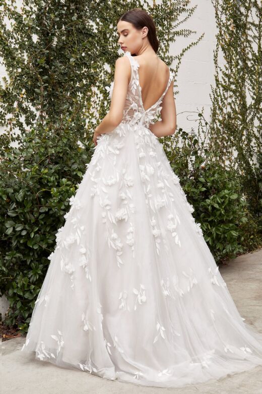 LaDivine A1042W 3D Floral Applique V-Back Bridal Gown