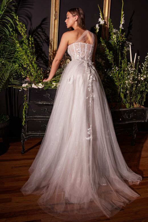 LaDivine A1053W Illusion One-Shoulder Neck Bridal Dress