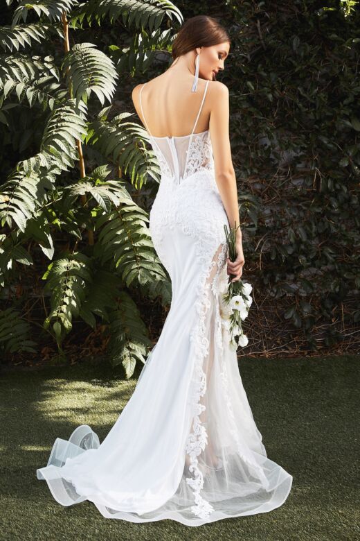LaDivine CD937W Spaghetti Strap Plunging Neck Wedding Gown