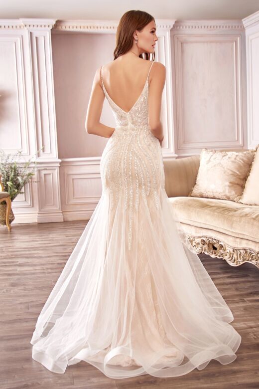 LaDivine CDS401 Illusion Side Low V-Back Bridal Gown