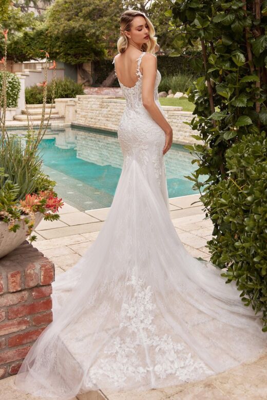 LaDivine CDS432W Lace Train Illusion Bodice Bridal Gown