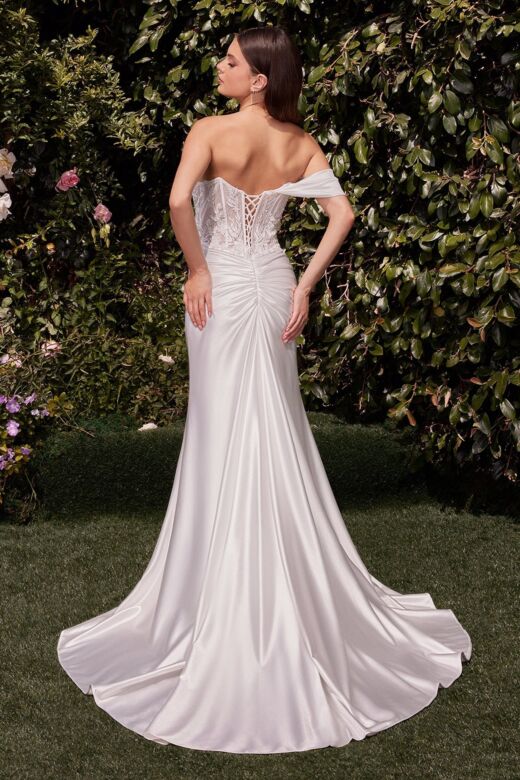 Ladivine CD804W One-Shoulder Lace Bodice Wedding Gown