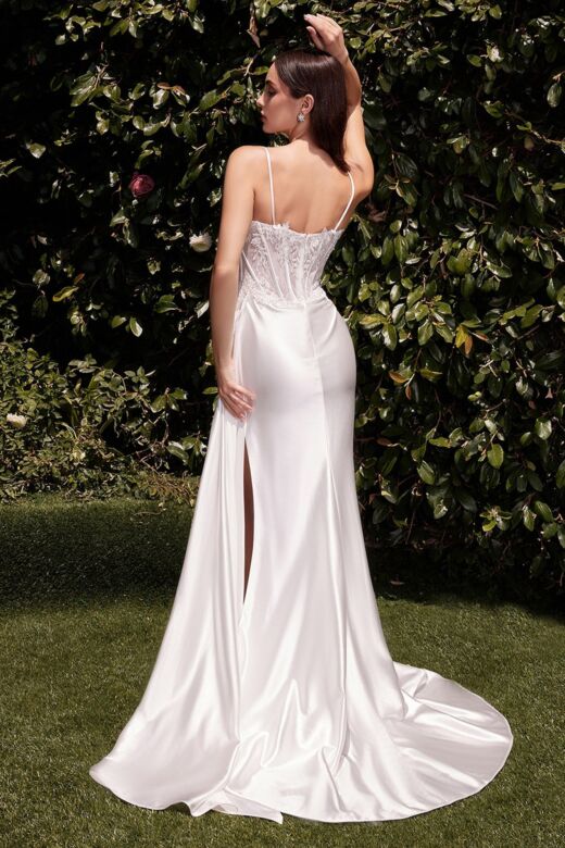 Ladivine CD868W Lace Bodice Side Streamer Wedding Gown