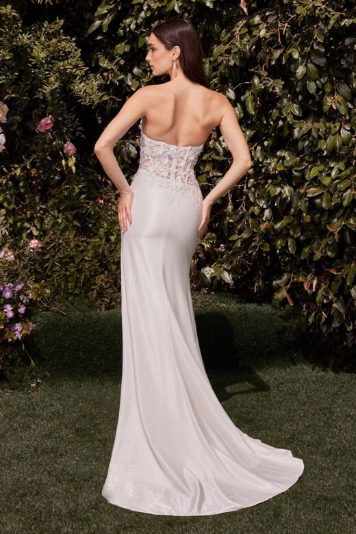 Ladivine CDS465W Lace Bodice Plunging Neck Bridal Dress