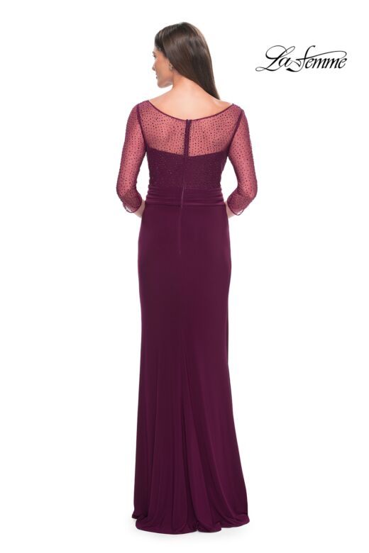 La Femme 31777 Ruched Waist Illusion Sleeve Dress