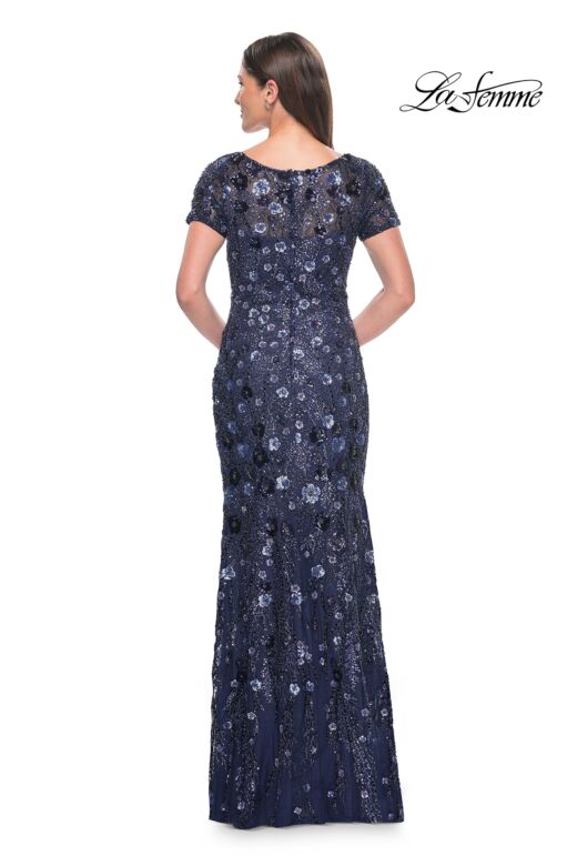 La Femme 31779 Illusion Short Sleeve V-Neck Dress