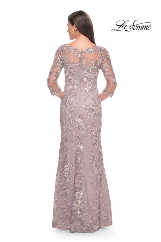La Femme 31796 Sheer Sleeve Beaded Lace Dress