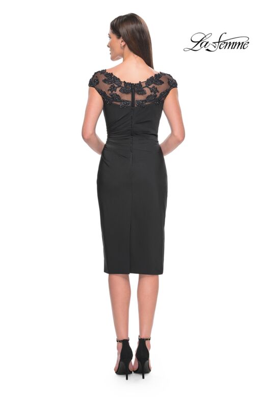 La Femme 31839 Applique V-Neck Back Slit Dress