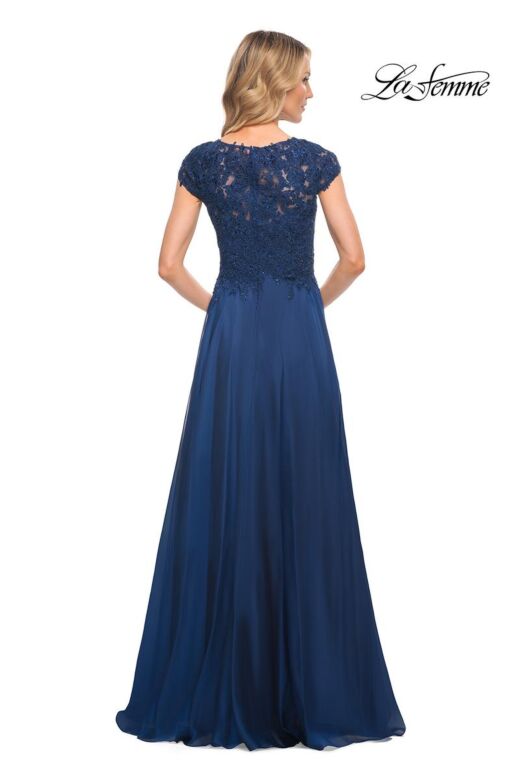 La Femme 21627 Lace Bodice Cap Sleeves Dress