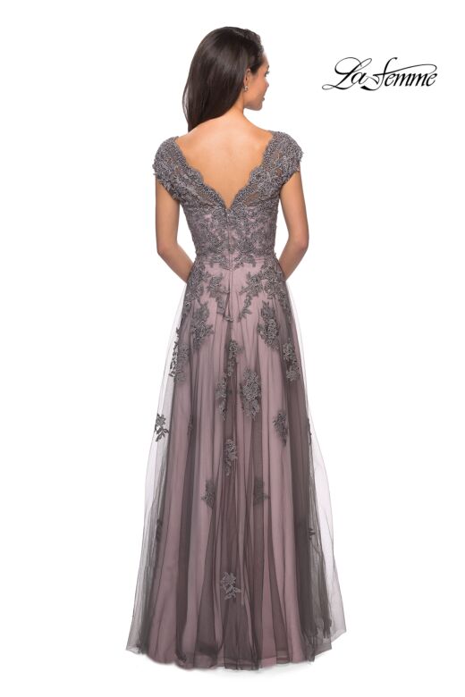 La Femme 23449 Scalloped V-Neck Cap Sleeves Dress