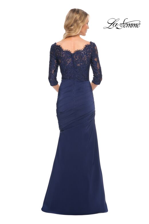 La Femme 24926 Scalloped Neckline Draped Skirt Dress