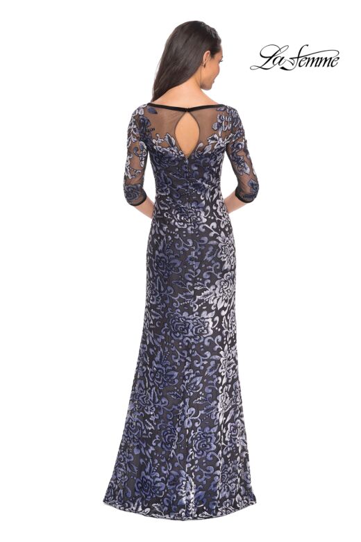 La Femme 25521 Floral Velvet Illusion Neckline Dress
