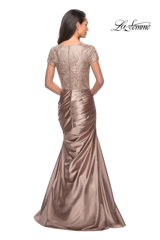 La Femme 26404 Draped Skirt Lace Bodice Dress
