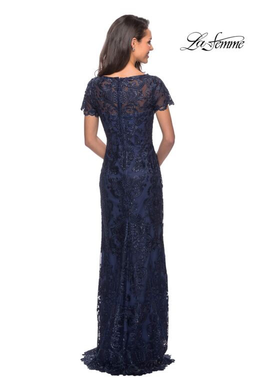 La Femme 26405 Short Sleeve Beaded Lace Dress