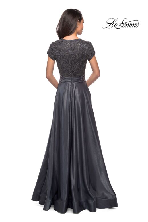 La Femme 26447 Floral Bodice Ruched Waist Dress