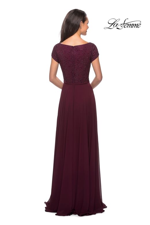 La Femme 26512 Square Neck Beaded Bodice Dress