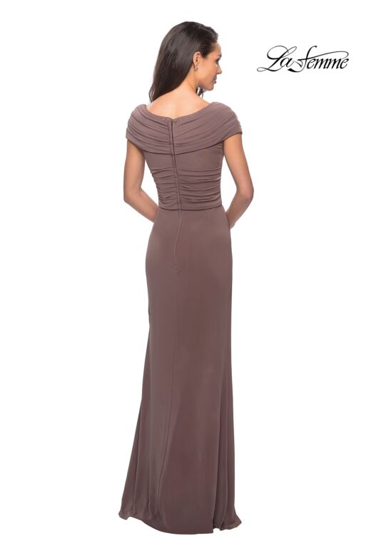 La Femme 26519 Ruched Top Portrait Neckline Dress