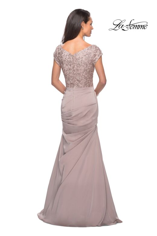 La Femme 26806 Embroidered Bodice V-Neck Dress