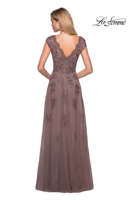 La Femme 26942 Scalloped V-Neck Embroidered Dress