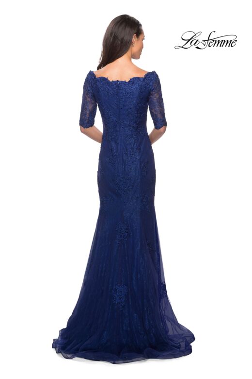La Femme 26943 Elbow Sleeves Scalloped Neckline Dress