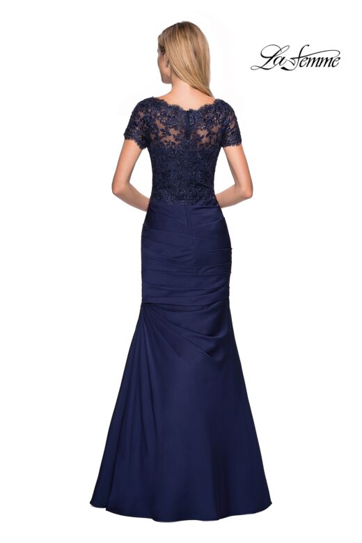 La Femme 26979 Lace Bodice Scalloped V-Neck Dress