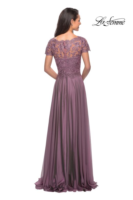 La Femme 27098 Lace Bodice V-Neck Dress