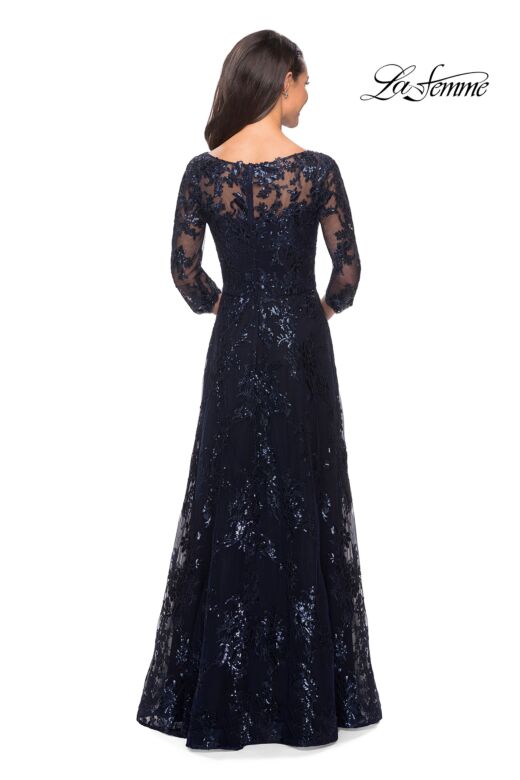 La Femme 27885 Sequin Lace Illusion Sleeves Dress
