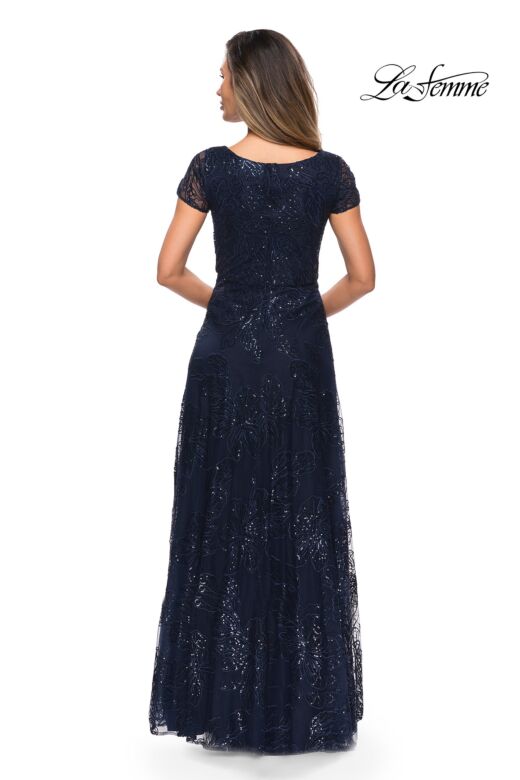 La Femme 27837 Sequin Lace Short Sleeve Dress