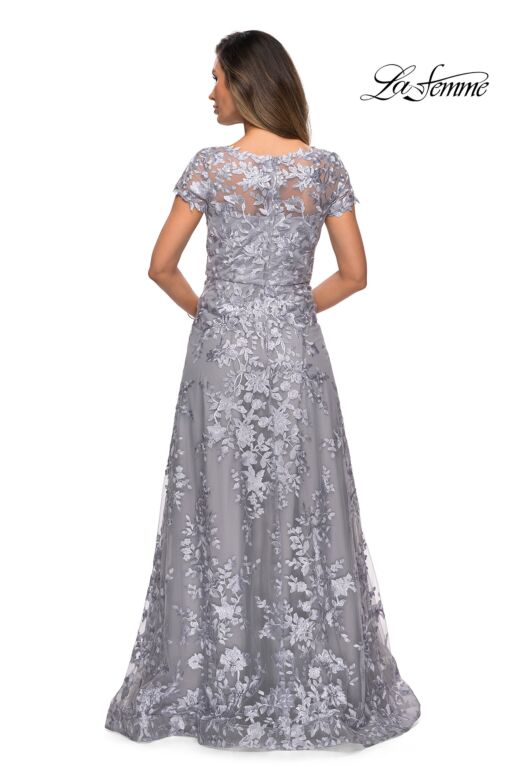 La Femme 27870 Sheer Sleeves Embroidered Dress
