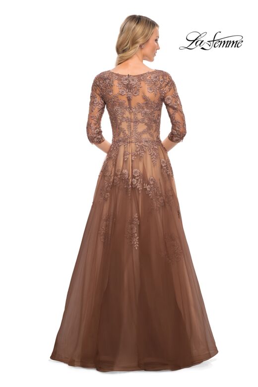 La Femme 27908 Illusion Sleeves Embroidered Dress
