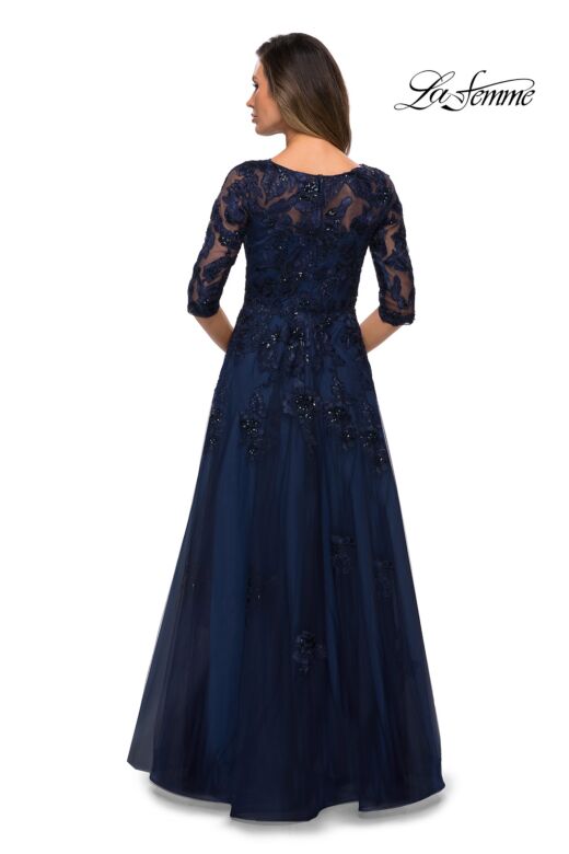 La Femme 27922 Illusion Sleeves Embroidered Dress
